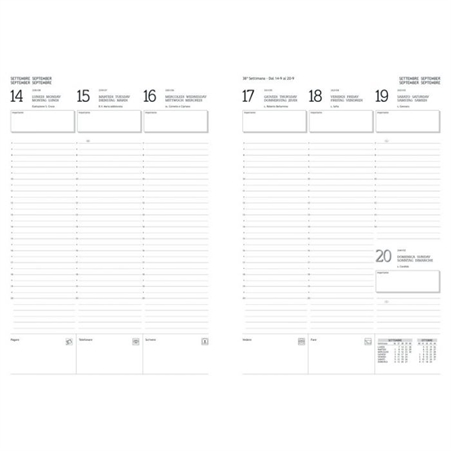 Agenda settimanale Weekly 12 mesi - 2025 - 17,2x24 cm -interno intercambiabile - nero